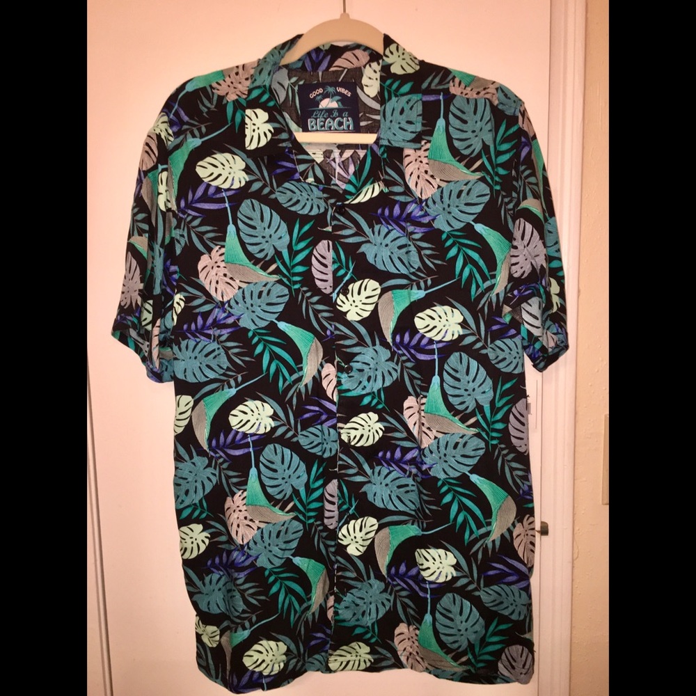 Men’s Shades of Blue Hawaiian Floral Print Shirt